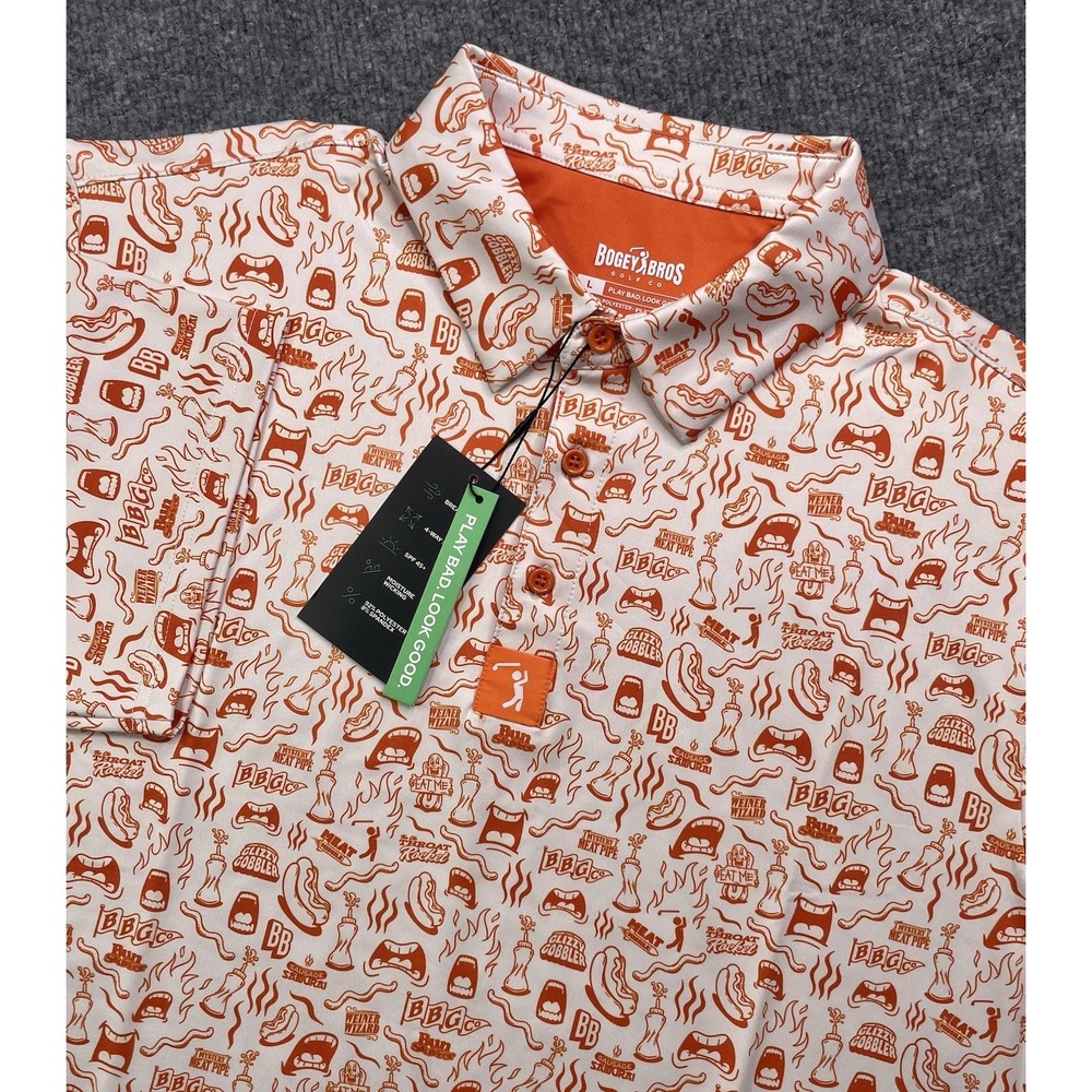 Bogey Bros Golf Co Polo Shirt Mens L Glizzy Gobbler Performance Short Sleeve NWT